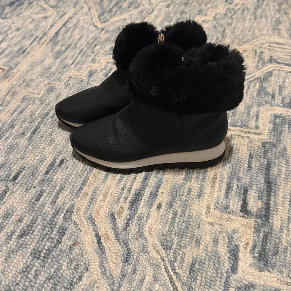 DKNY Al Cuffed Booties Womens Zip Flat Boots Black Leather Faux Fur Size 6